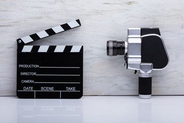 Movie Camera And Clapper Board