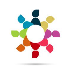 Vector graphic group connection logo.Eight people in the circle.logo team work