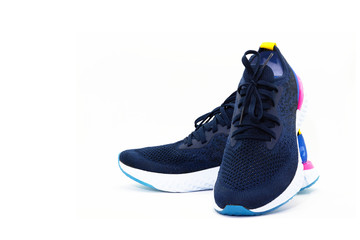 blue sport shoes for running on white background