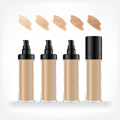 Foundation cream container isolated on white background. Cosmetic glass bottle (transparent). Beauty product package, vector illustration.