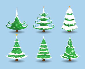 Christmas tree with snow. Vector illustration.