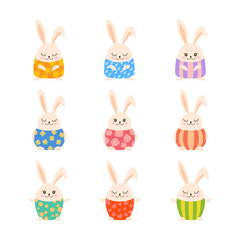 Set of cute rabbits isolated on white background. vector illustration