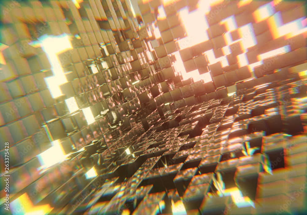 Poster abstract cubes explosion sci fi background, 3d rendering.