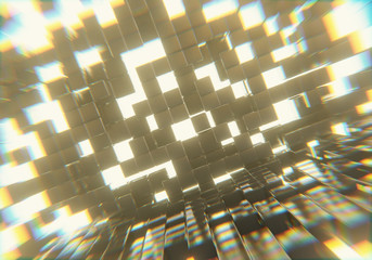 Abstract Cubes explosion Sci fi background, 3d rendering.