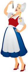 Raw Herring on Flag Day in the Netherlands, girl in traditional dress eating herring in the typical Dutch way, Vlaggetjesdag, Flaggetjesdag Haringparty realistic vector illustration