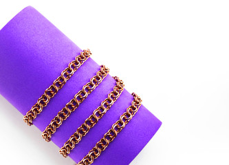 Gold jewelry, chain, yellow gold. Selective focus, close-up.