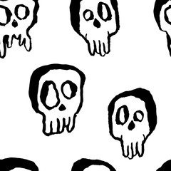 Skull seamless pattern. Grunge brush isolated skeleton. Vector illustration.