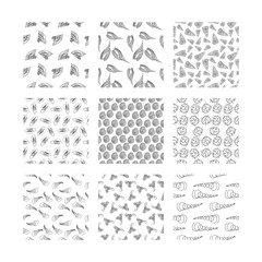 set of hand-drawn seamless textures. black and white vector illustration