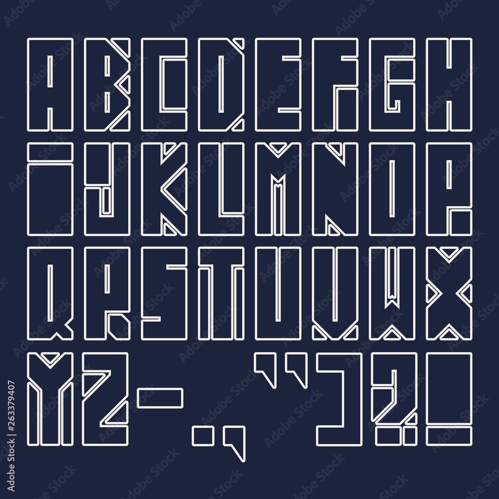 Fototapete vector alphabet set. geometry style font. punctuation symbols. thin line style