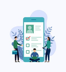 Job hiring and online recruitment, checklist, questionnaire, business concept vector illustration