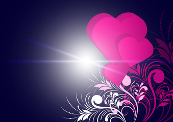 Pattern Floral Romantic elements and 3d Heart on a Star light Gradient Background