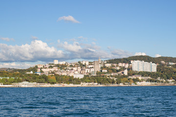 Naklejka na ściany i meble View of the city coast from the sea