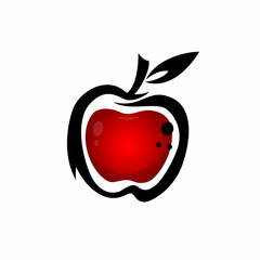Abstract red apple with black stroke. Beautiful logo or icon for your design.