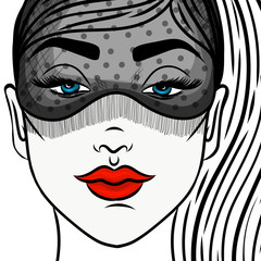 Fashion vector illustration of young sexy girl with a mask on her face. Concept f beauty and fashion.