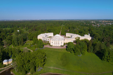 The old Pavlovsk Palace in a summer landscape (aerial photography). Vicinities of St. Petersburg, Russia