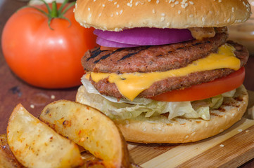 Double cheeseburger, copy space