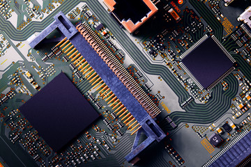 Electronic circuit board close up.
