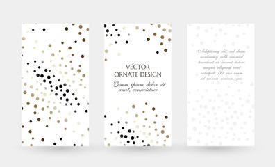 Golden dots design. Elegant vertical flayers. Vector illustration for event invitation, ceremony card or celebration banner.