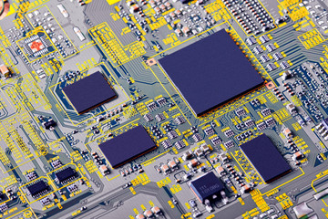 Electronic circuit board close up.