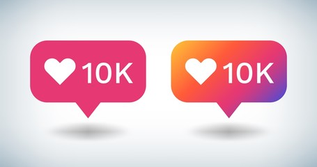 Counter Notification Icon. Social media gradient bulb with 10K followers likes comments. Vector UI button heart inspired by friend