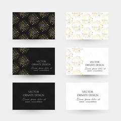 Golden dots and stars design. Business cards with decorative elements on the black and white background.