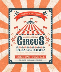 Circus poster. Carnival vintage old banner frame, magic show greetings card, retro invitation card. Vector marquee tent elegant advertisement elements - obrazy, fototapety, plakaty