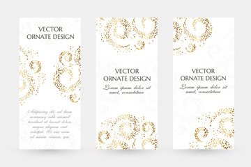 Golden swirls design. Graceful vertical flayers with decoration elements on the white background.