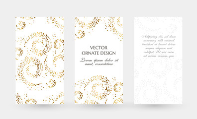 Golden swirls design. Elegant vertical flayers. Vector illustration for event invitation, ceremony card or celebration banner.
