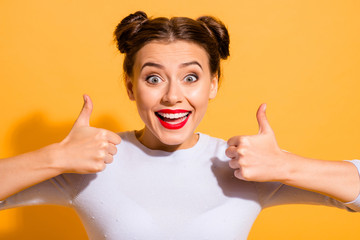 Close-up portrait of her she nice attractive lovely cheerful cheery funny crazy optimistic girl...