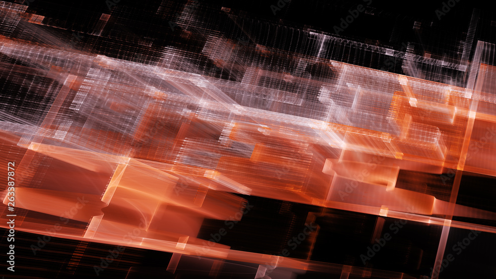 Fototapete Abstract red on black background element. Fractal graphics 3d illustration. Science or technology concept.