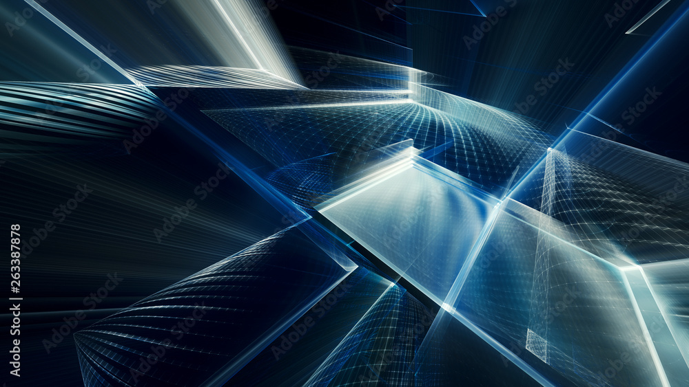 Poster abstract blue on black background element. fractal graphics 3d illustration. science or technology c