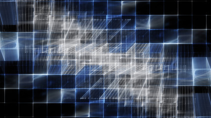 Fototapeta na wymiar Abstract blue on black background element. Fractal graphics 3d illustration. Science or technology concept.