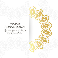 Golden rings in geometrical style. Square banner with decorative elements on the white background.