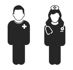 Standing Nurse and patient Icon. Flat style vector EPS.