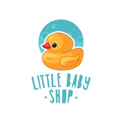 Templae design color logo for baby store. Symbol, label and badge for children shop with element newborn stuff. Vector.