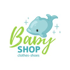 Templae design color logo for baby store. Symbol, label and badge for children shop with element newborn stuff. Vector.