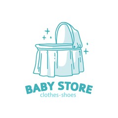 Templae design line logo for baby store. Symbol, label and badge for children shop with element newborn stuff and kids toys. Vector.