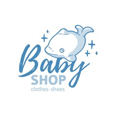 Templae design line logo for baby store. Symbol, label and badge for children shop with element newborn stuff and kids toys. Vector.