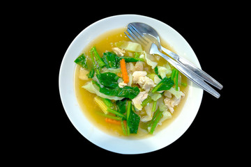 Stir-fried Fresh rice-flour noodles in thick sauce, in black isolated