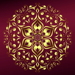 Vintage background mandala card with golden lace ornaments and art deco floral decorative elements