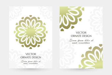 Bronze floral motif. Stylish vertical posters with ornaments on the white background.