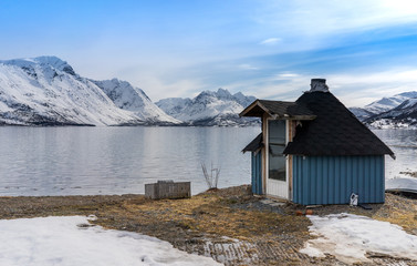 Coast of the Norwegian Sea. Lyngen Alps.Tromso