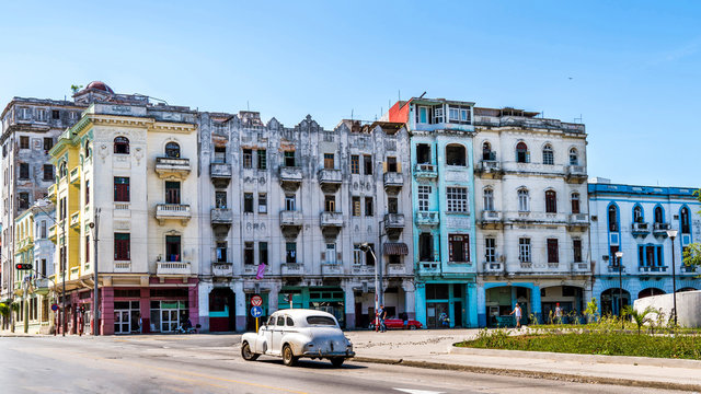 Havana, Cuba. Old colourful but dilapidated façades in Havana.