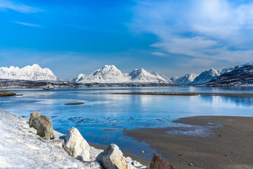 Coast of the Norwegian Sea. Lyngen Alps.Tromso