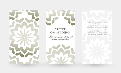 Fototapeta na wymiar Silver floral motif. Elegant vertical flayers. Vector illustration for event invitation, ceremony card or celebration banner.