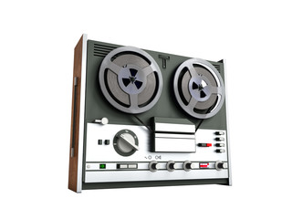 Old portable reel to reel tube tape recorder 3d render on white no shadow