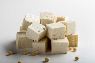 Soy Bean curd tofu on white background Non-dairy alternative substitute for cheese
