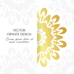 Fototapeta na wymiar Golden floral motif. Square banner with decorative elements on the white background.