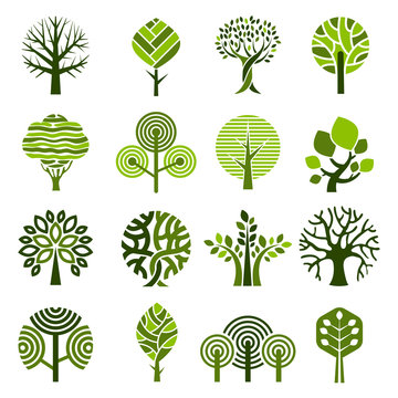 Tree badges. Abstract graphic nature eco pictures simple growth plants vector emblem. Plant growth and eco emblem environment illustration