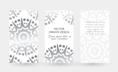 Silver star shape motif. Elegant vertical flayers. Vector illustration for event invitation, ceremony card or celebration banner.